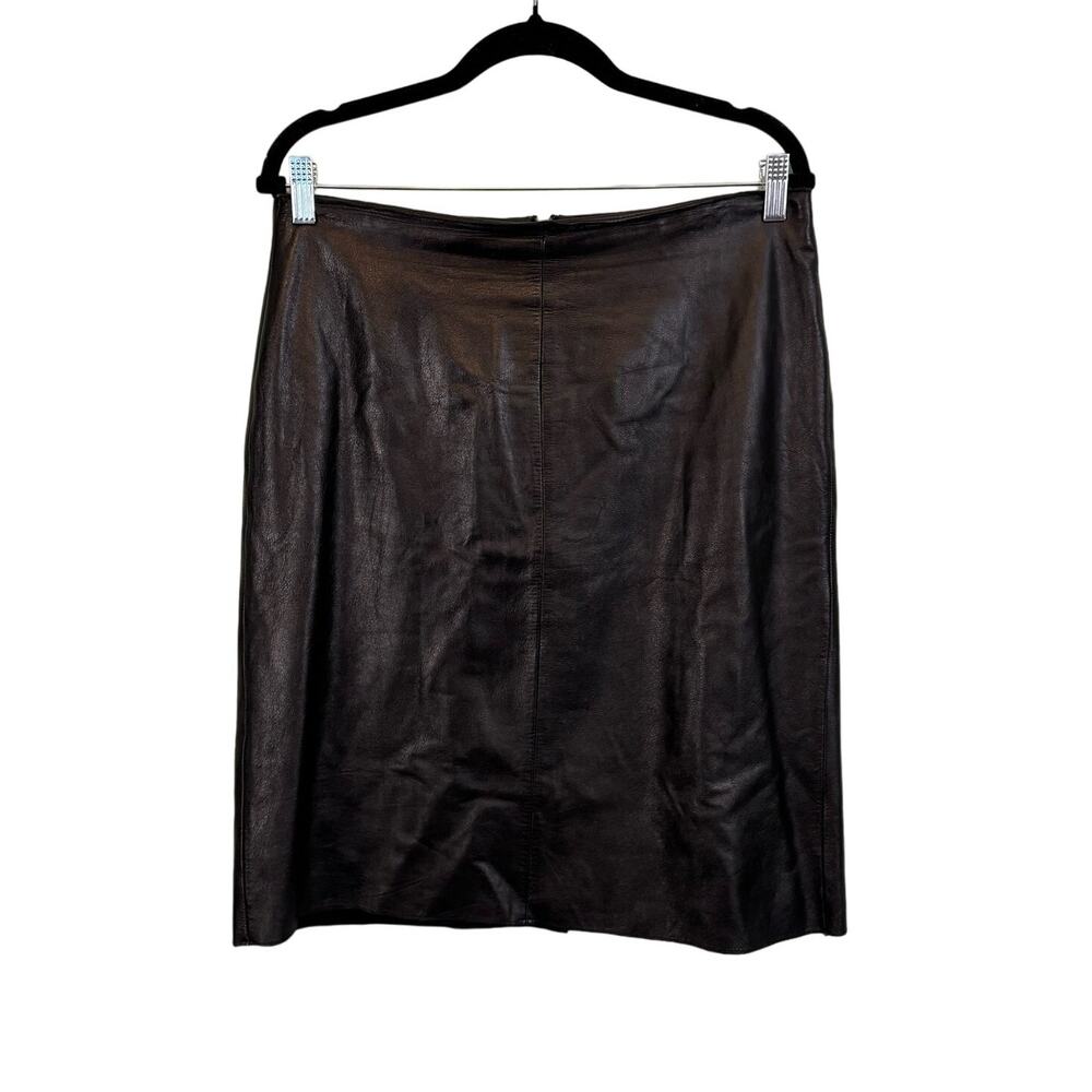Isda & Co Leather Pencil Mini Skirt Size 10 Black Career Office Business Lined